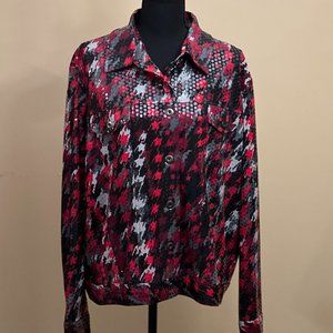 Notations Red/Blk/Gray, Sequins jean style Jacket, Silver Button Front Size 2X